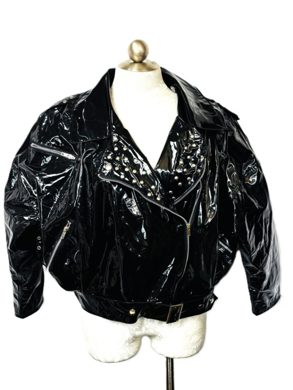 80's VTG Wippette by Kenn Sporn Vinyl Glam Rock Moto Biker Jacket Sz L - Picture 6 of 16
